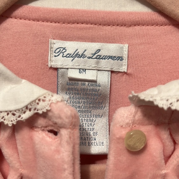 Ralph lauren baby girl gift idea. Newborn to siz months outfit pink velour - Picture 2 of 8